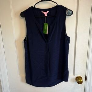 Lilly Pulitzer - NWT Sleeveless V-Neck Blouse - Navy Blue - Size Large